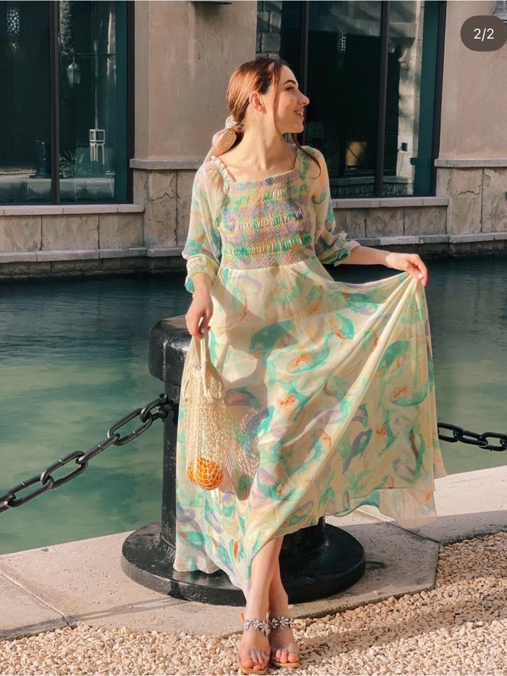 Women’s Pastel Mermaid Print Maxi Dress